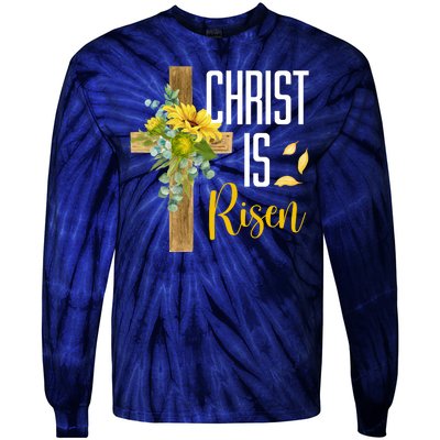 Christ Is Risen Sunflower Cross Easter Tie-Dye Long Sleeve Shirt