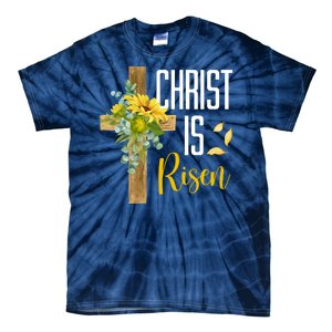 Christ Is Risen Sunflower Cross Easter Tie-Dye T-Shirt