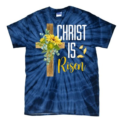 Christ Is Risen Sunflower Cross Easter Tie-Dye T-Shirt