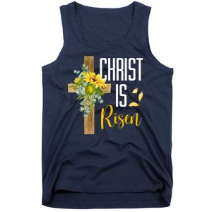 Christ Is Risen Sunflower Cross Easter Tank Top