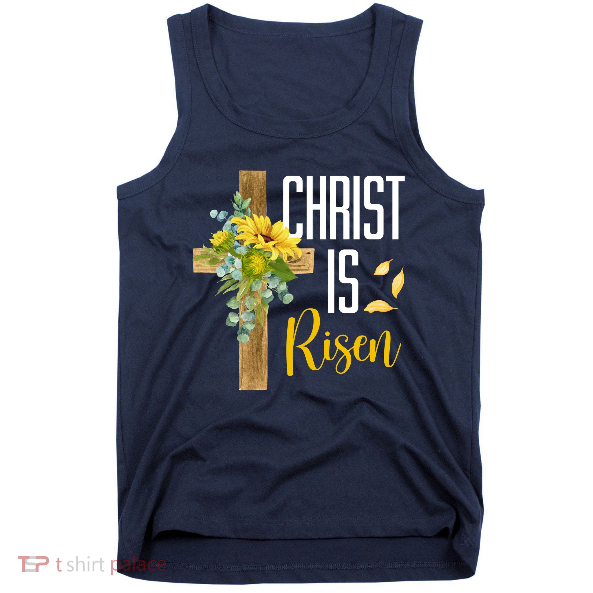 Christ Is Risen Sunflower Cross Easter Tank Top
