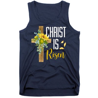 Christ Is Risen Sunflower Cross Easter Tank Top