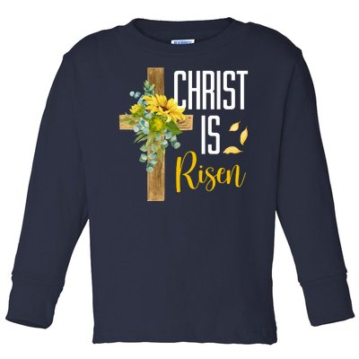 Christ Is Risen Sunflower Cross Easter Toddler Long Sleeve Shirt