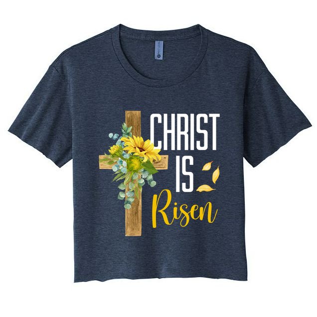 Christ Is Risen Sunflower Cross Easter Crop Top
