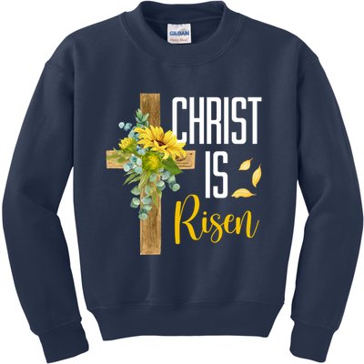 Christ Is Risen Sunflower Cross Easter Kids Sweatshirt
