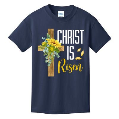 Christ Is Risen Sunflower Cross Easter Kids T-Shirt