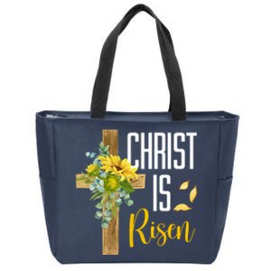 Christ Is Risen Sunflower Cross Easter Zip Tote Bag