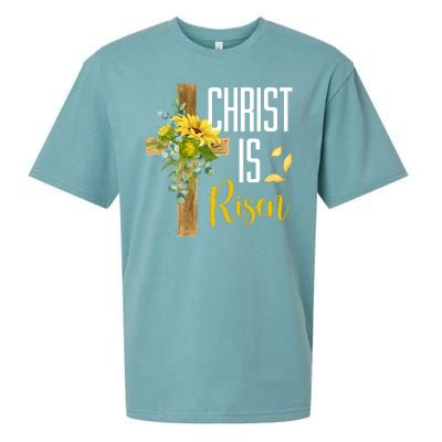 Christ Is Risen Sunflower Cross Easter Sueded Cloud Jersey T-Shirt