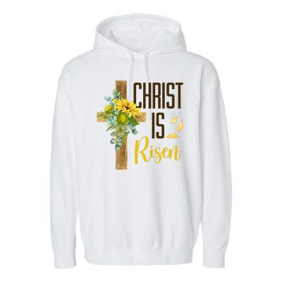 Christ Is Risen Sunflower Cross Easter Garment-Dyed Fleece Hoodie