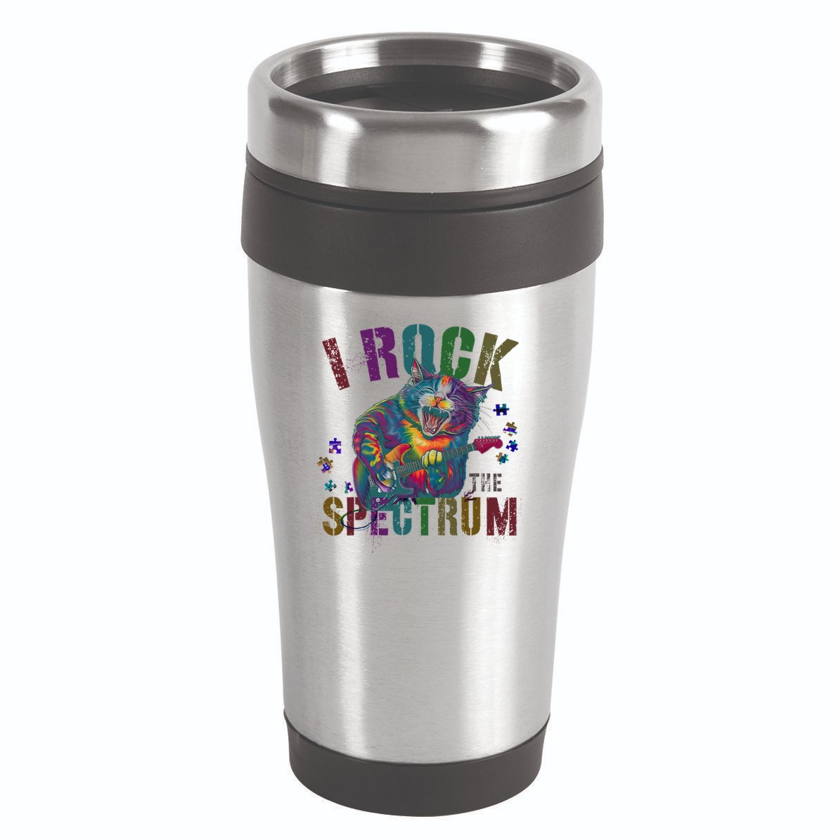 Cute I ROCK THE SPECTRUM Autism Awareness Mommy Respect 16oz Travel Tumbler