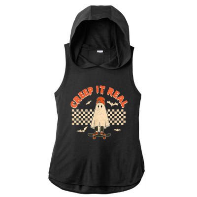 Creep It Real Skateboarding Ghost Retro Halloween Costume Ladies PosiCharge Tri-Blend Wicking Draft Hoodie Tank