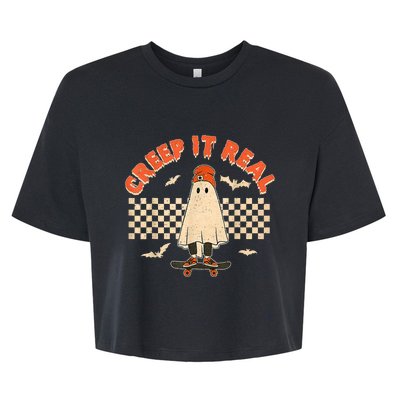 Creep It Real Skateboarding Ghost Retro Halloween Costume Bella+Canvas Jersey Crop Tee