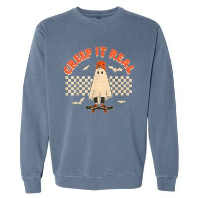 Creep It Real Skateboarding Ghost Retro Halloween Costume Garment-Dyed Sweatshirt