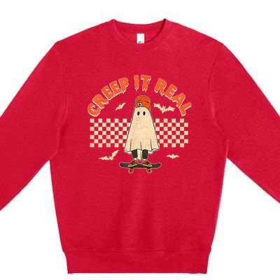 Creep It Real Skateboarding Ghost Retro Halloween Costume Premium Crewneck Sweatshirt