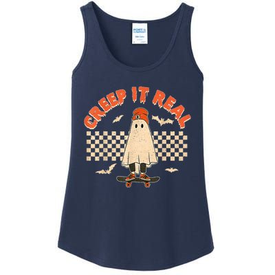 Creep It Real Skateboarding Ghost Retro Halloween Costume Ladies Essential Tank