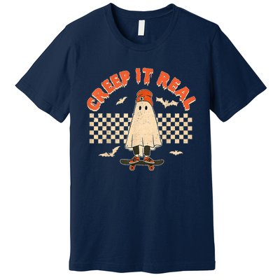 Creep It Real Skateboarding Ghost Retro Halloween Costume Premium T-Shirt