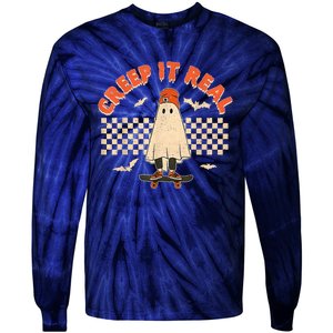 Creep It Real Skateboarding Ghost Retro Halloween Costume Tie-Dye Long Sleeve Shirt