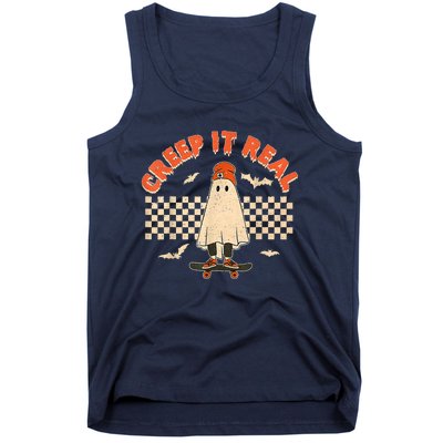 Creep It Real Skateboarding Ghost Retro Halloween Costume Tank Top