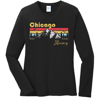 Chicago Illinois Roots Hometown Vintage Home State Pride Ladies Long Sleeve Shirt