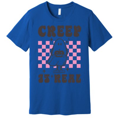 Creep It Real Cute Ghost Pumpkin Groovy Retro Halloween Gift Premium T-Shirt