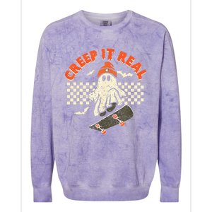 Creep It Real Skateboarding Retro Halloween Ghost Costume Colorblast Crewneck Sweatshirt