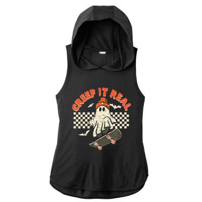 Creep It Real Skateboarding Retro Halloween Ghost Costume Ladies PosiCharge Tri-Blend Wicking Draft Hoodie Tank