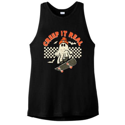 Creep It Real Skateboarding Retro Halloween Ghost Costume Ladies PosiCharge Tri-Blend Wicking Tank