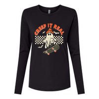 Creep It Real Skateboarding Retro Halloween Ghost Costume Womens Cotton Relaxed Long Sleeve T-Shirt