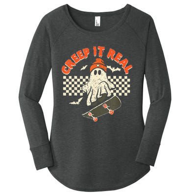 Creep It Real Skateboarding Retro Halloween Ghost Costume Women's Perfect Tri Tunic Long Sleeve Shirt