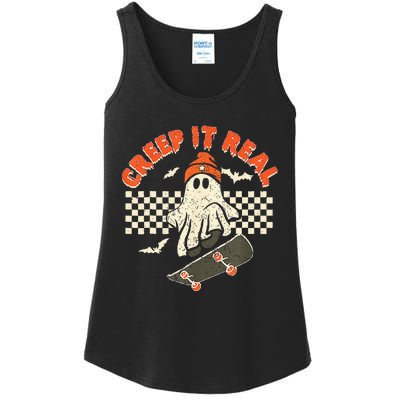 Creep It Real Skateboarding Retro Halloween Ghost Costume Ladies Essential Tank