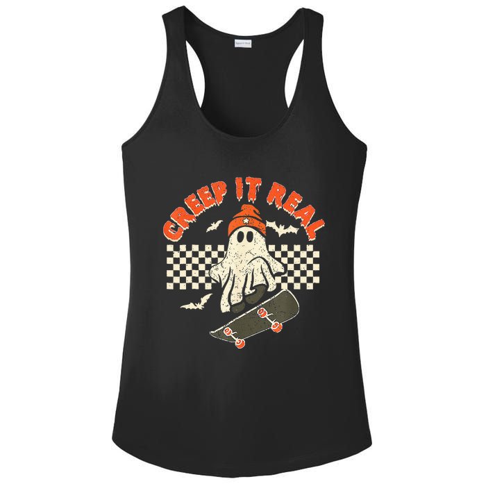 Creep It Real Skateboarding Retro Halloween Ghost Costume Ladies PosiCharge Competitor Racerback Tank