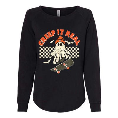 Creep It Real Skateboarding Retro Halloween Ghost Costume Womens California Wash Sweatshirt