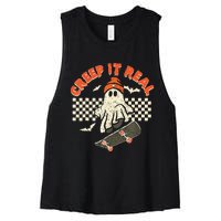 Creep It Real Skateboarding Retro Halloween Ghost Costume Women's Racerback Cropped Tank