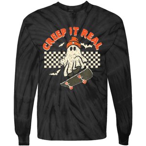 Creep It Real Skateboarding Retro Halloween Ghost Costume Tie-Dye Long Sleeve Shirt