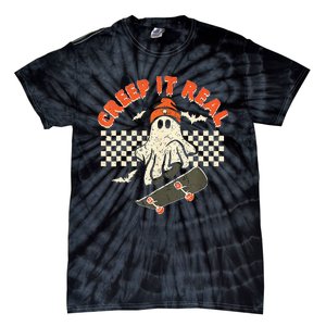 Creep It Real Skateboarding Retro Halloween Ghost Costume Tie-Dye T-Shirt