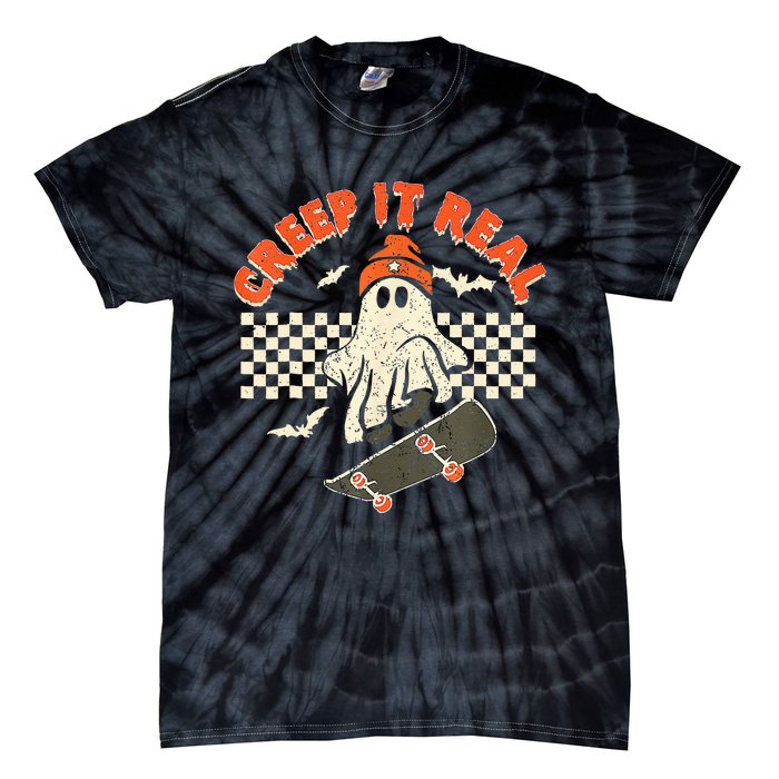 Creep It Real Skateboarding Retro Halloween Ghost Costume Tie-Dye T-Shirt