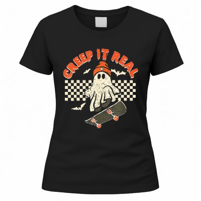 Creep It Real Skateboarding Retro Halloween Ghost Costume Women's T-Shirt