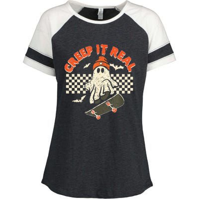 Creep It Real Skateboarding Retro Halloween Ghost Costume Enza Ladies Jersey Colorblock Tee