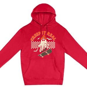 Creep It Real Skateboarding Retro Halloween Ghost Costume Premium Pullover Hoodie