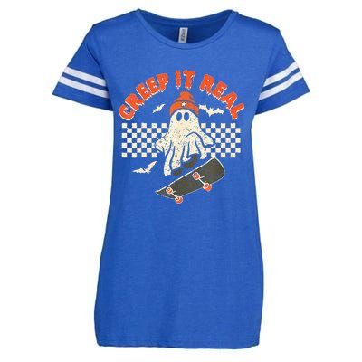 Creep It Real Skateboarding Retro Halloween Ghost Costume Enza Ladies Jersey Football T-Shirt