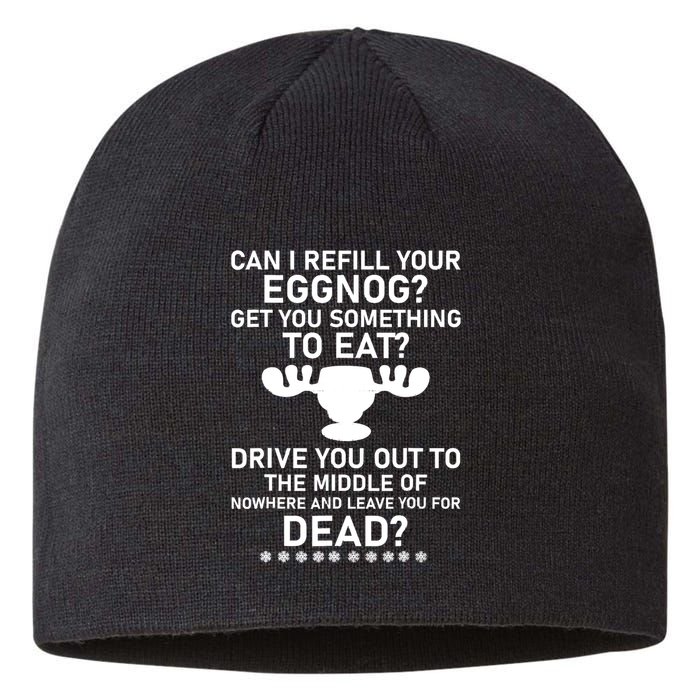 Can I Refill Your Eggnog Funny Christmas Vacation Quote Sustainable Beanie
