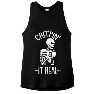Creepin It Real Lazy Halloween Costume Funny Skeleton Skull Ladies PosiCharge Tri-Blend Wicking Tank