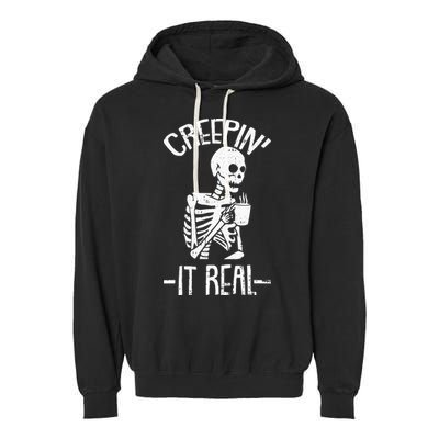 Creepin It Real Lazy Halloween Costume Funny Skeleton Skull Garment-Dyed Fleece Hoodie