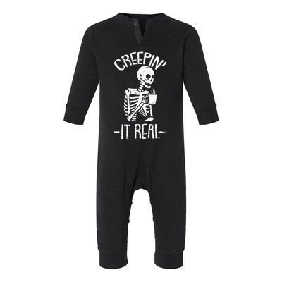 Creepin It Real Lazy Halloween Costume Funny Skeleton Skull Infant Fleece One Piece