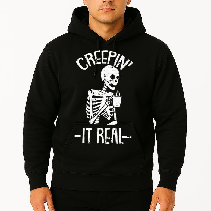Creepin It Real Lazy Halloween Costume Funny Skeleton Skull Hoodie