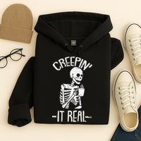 Creepin It Real Lazy Halloween Costume Funny Skeleton Skull Hoodie