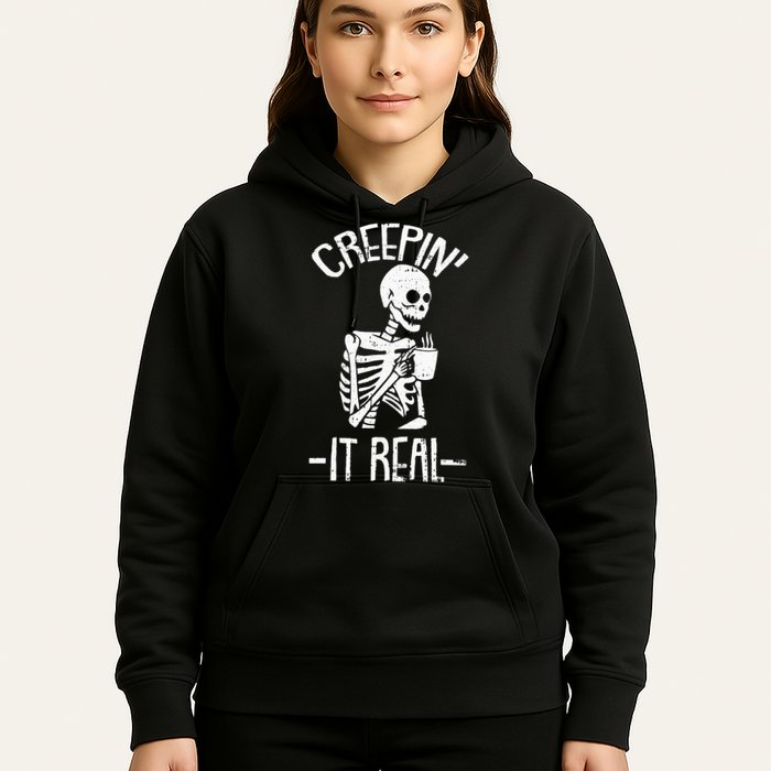 Creepin It Real Lazy Halloween Costume Funny Skeleton Skull Hoodie