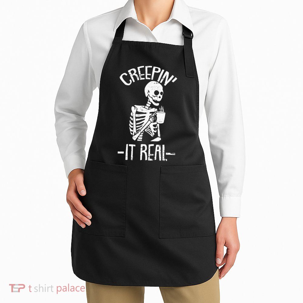 Creepin It Real Lazy Halloween Costume Funny Skeleton Skull Apron
