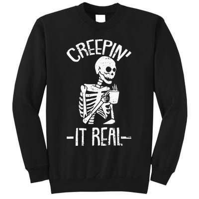 Creepin It Real Lazy Halloween Costume Funny Skeleton Skull Sweatshirt