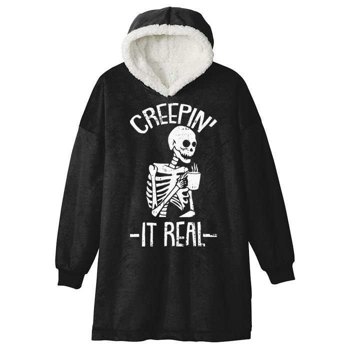 Creepin It Real Lazy Halloween Costume Funny Skeleton Skull Hooded Wearable Blanket